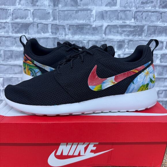 Nike Roshe One Black Gamma Grey Floral Custom 511881-004 Mens Size 12 New - Picture 1 of 7